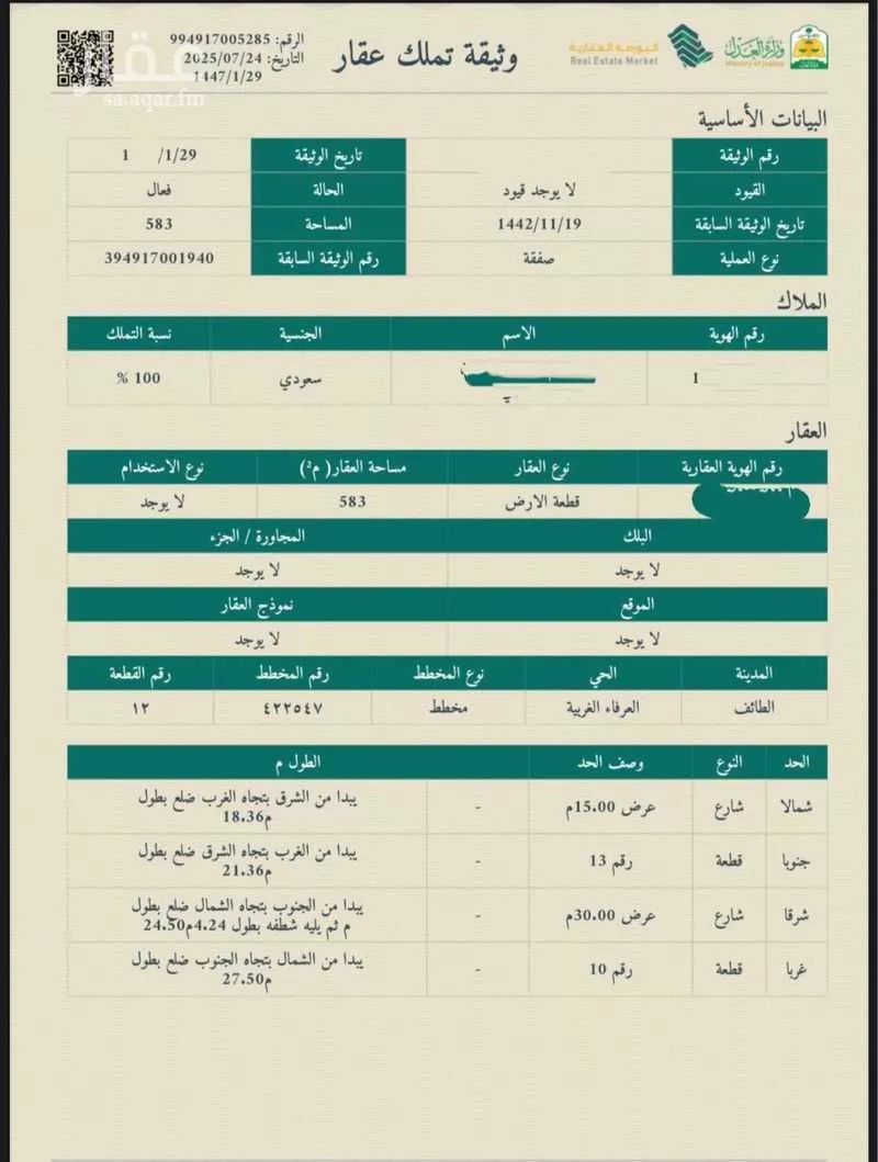 أرض للبيع في شارع رفاعة ابن شداد ، حي ج12 ، الطائف ، الطائف 1 صورة