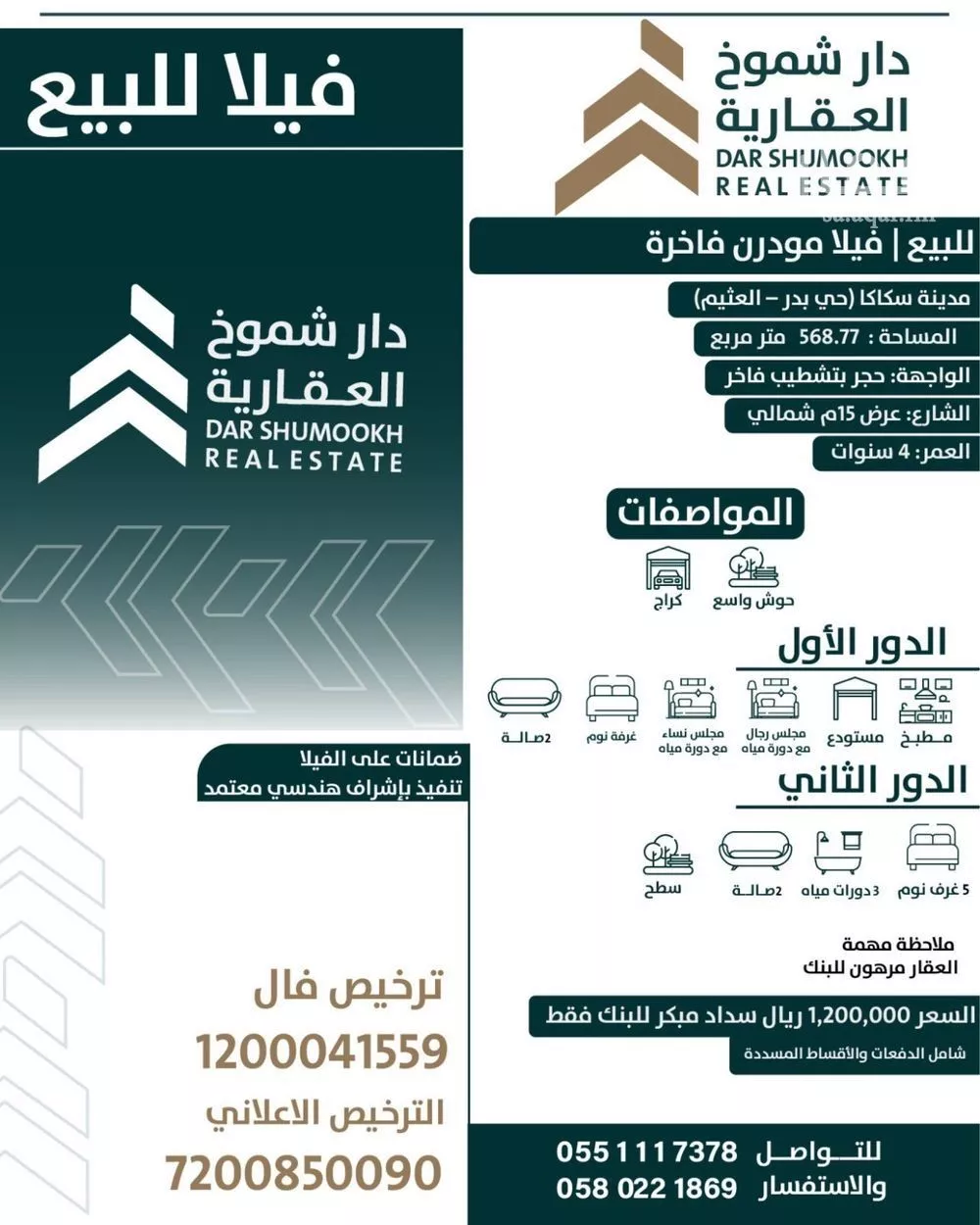 فيلا للبيع في شارع بدر 11, حي بدر, مدينة سكاكا, منطقة الجوف 1 صورة