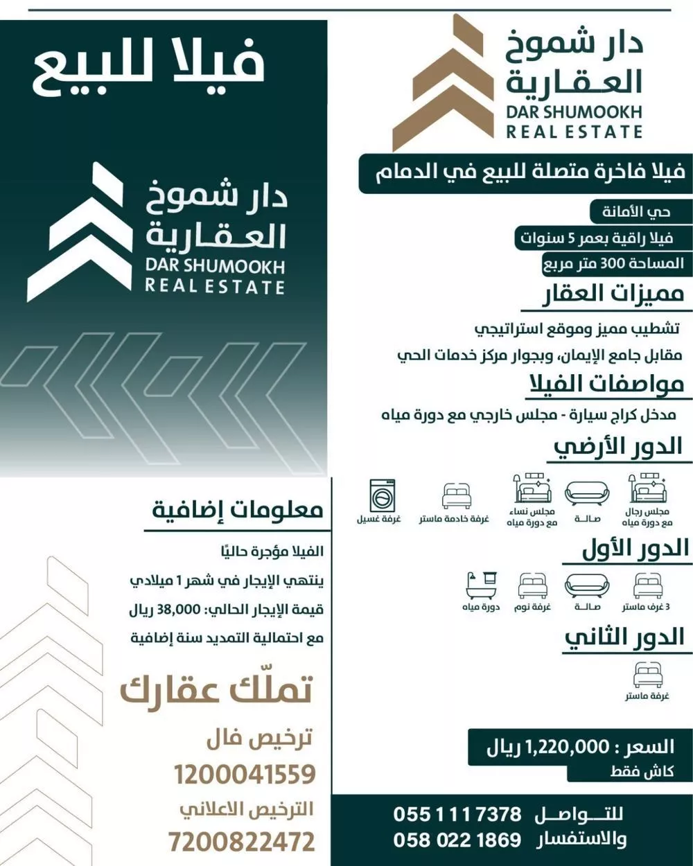 فيلا للبيع في شارع مقابل جامع الأيمان, حي الأمانة, مدينة الدمام, المنطقة الشرقية 1 صورة