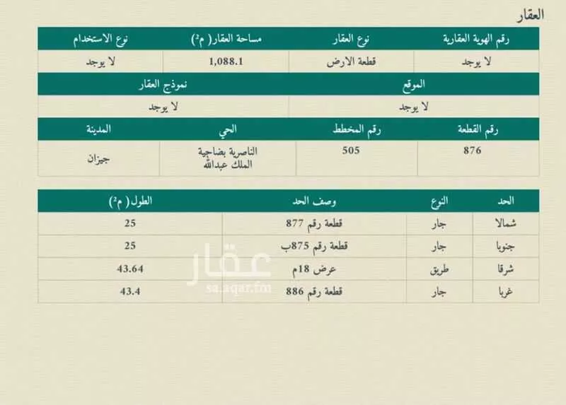 أرض للبيع في حي الناصرية 5, مدينة جازان, منطقة جازان 1 صورة
