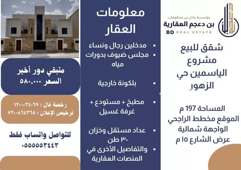 شقة للبيع في شارع حمزة الجعلي, حي الزهور, مدينة أبها, منطقة عسير 1 صورة