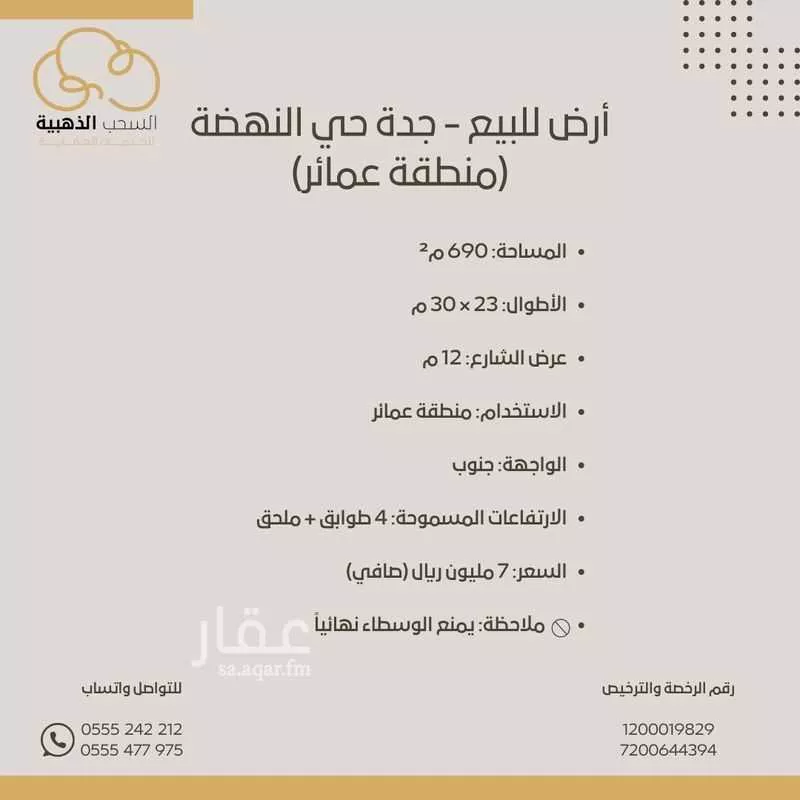 أرض للبيع في شارع خلاصه الزهر, حي النهضة, مدينة جدة, منطقة مكة المكرمة 1 صورة