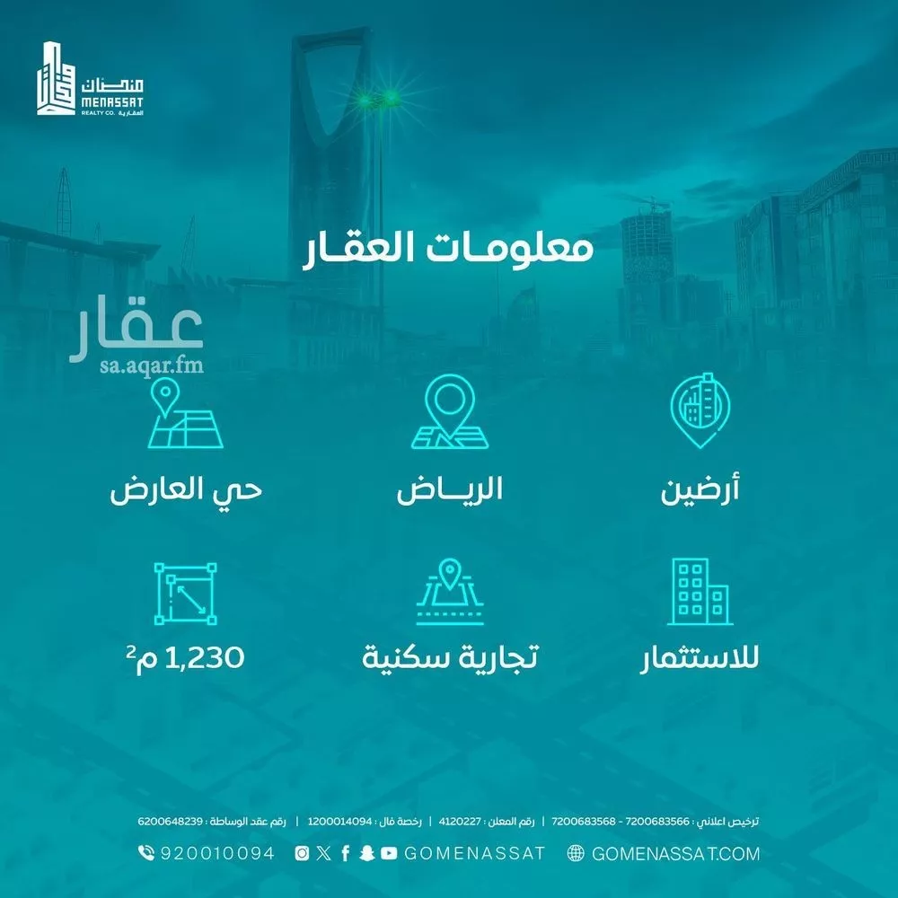 أرض للإيجار في شارع ريحانه بنت زيد, حي العارض, مدينة الرياض, منطقة الرياض 1 صورة