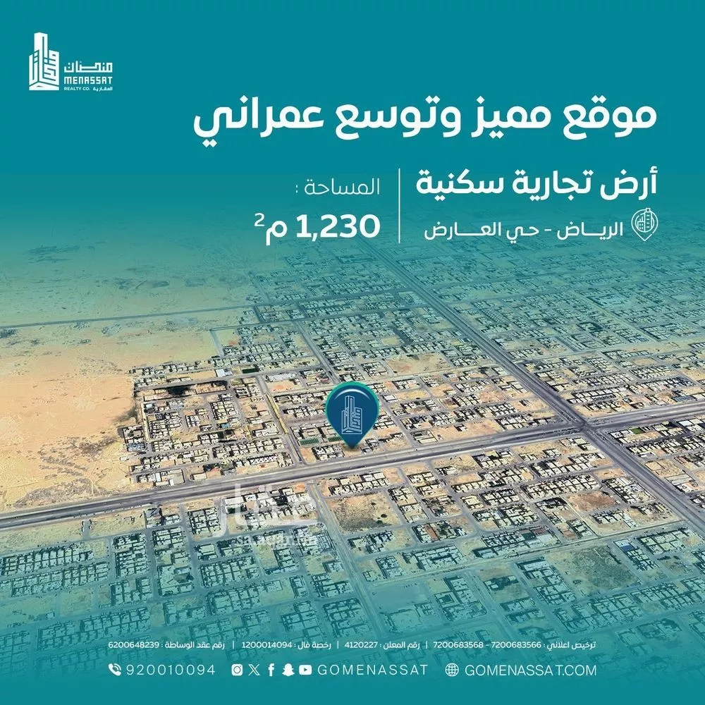 أرض للإيجار في شارع ريحانه بنت زيد, حي العارض, مدينة الرياض, منطقة الرياض 1 صورة