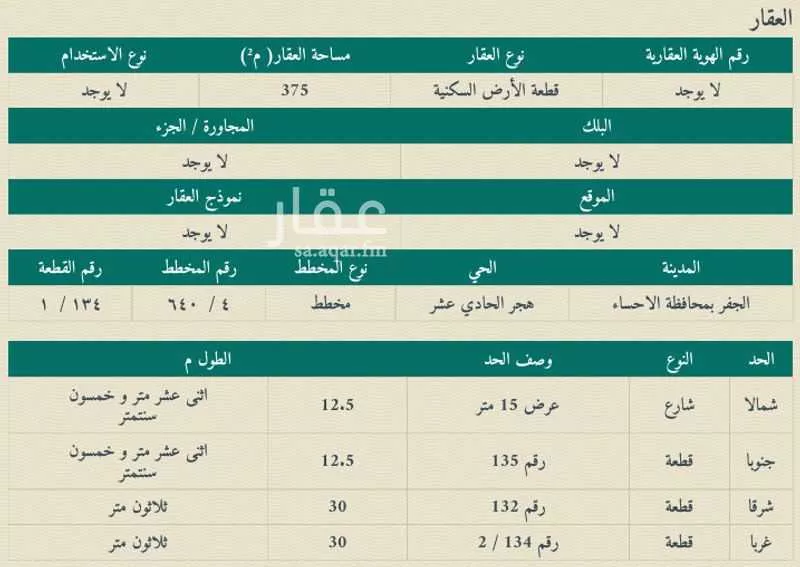 أرض للبيع في شارع احمد بن الصيرفي, حي هجر الحادي عشر, مدينة الاحساء, المنطقة الشرقية 1 صورة