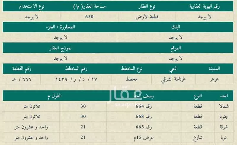أرض للبيع في شارع حماد بن سلمة, حي غرناطة الغربي, مدينة عرعر, منطقة الحدود الشماليه 1 صورة