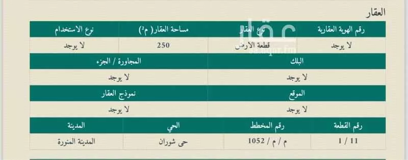 أرض للبيع في شارع بشر بن عبدالله الحضرمي, حي شوران, مدينة المدينه المنوره, منطقة المدينة المنورة 1 صورة