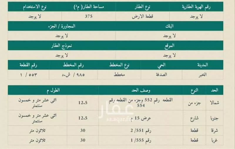 أرض للبيع في شارع ابراهيم الحرثي, حي الصدفة, مدينة الدمام, المنطقة الشرقية 1 صورة
