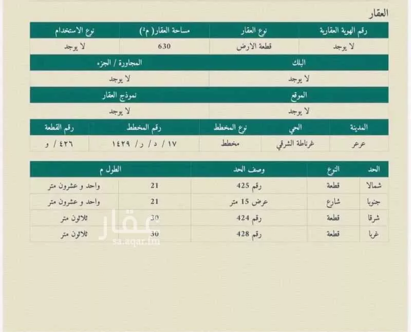 أرض للبيع في شارع احمد عارف حكمت, حي غرناطة الغربي, مدينة عرعر, منطقة الحدود الشماليه 1 صورة