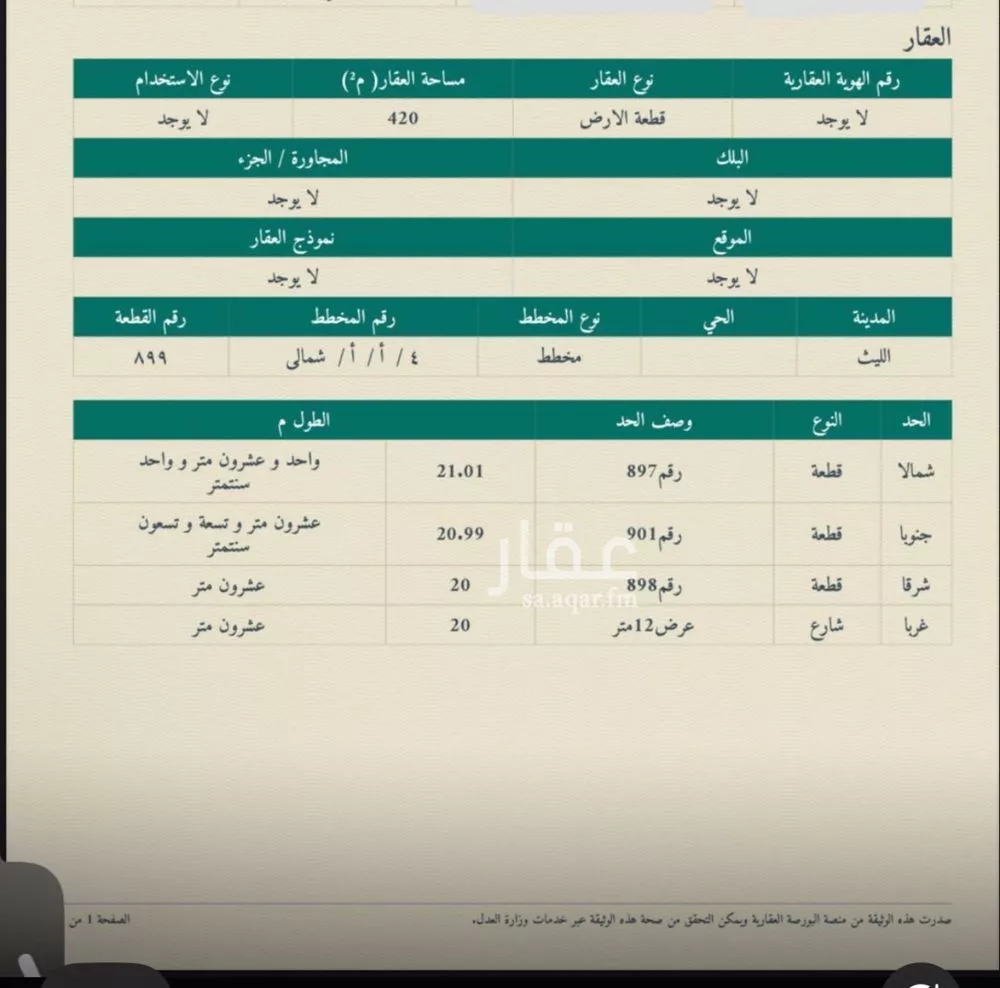 أرض للبيع في شارع سعد بن عبدالرحمن, حي (حي رقم (7, مدينة الليث, منطقة مكة المكرمة 1 صورة
