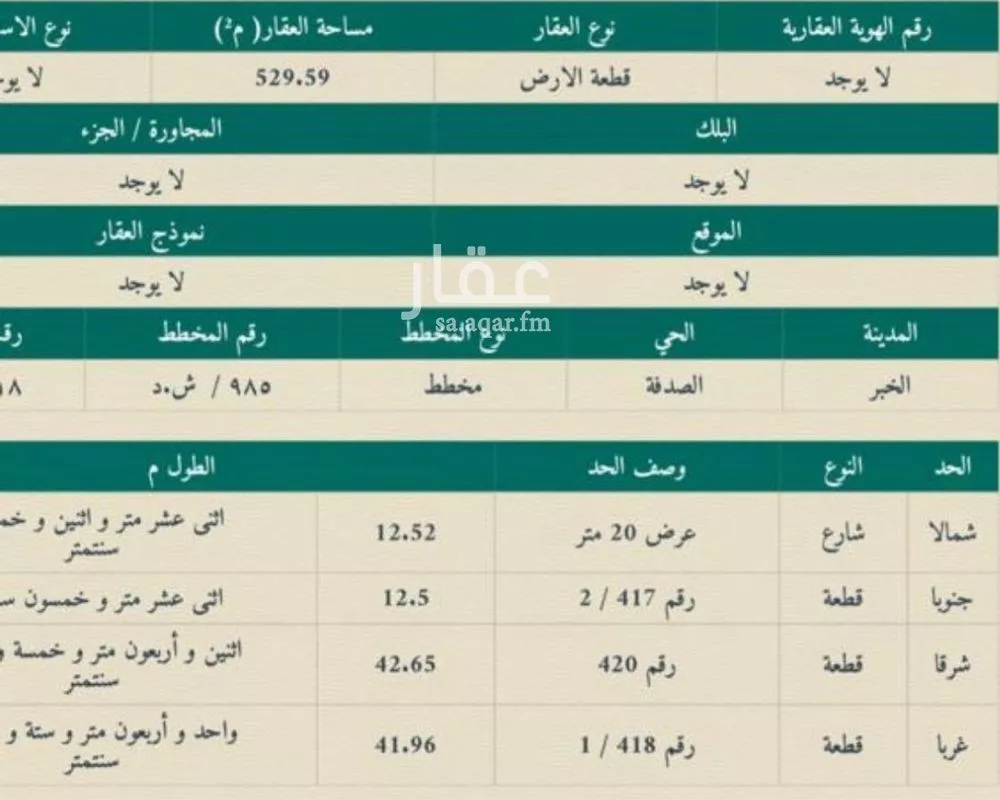 أرض للبيع في شارع صبيح بن بكرة, حي الصدفة, مدينة الدمام, المنطقة الشرقية 1 صورة
