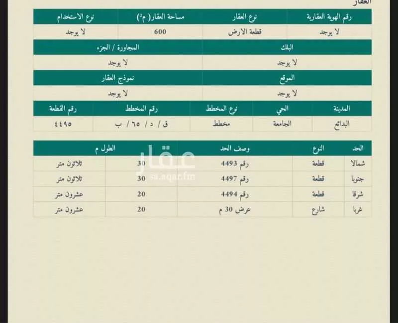 أرض للبيع في حي الجامعة, مدينة البدائع, منطقة القصيم 1 صورة