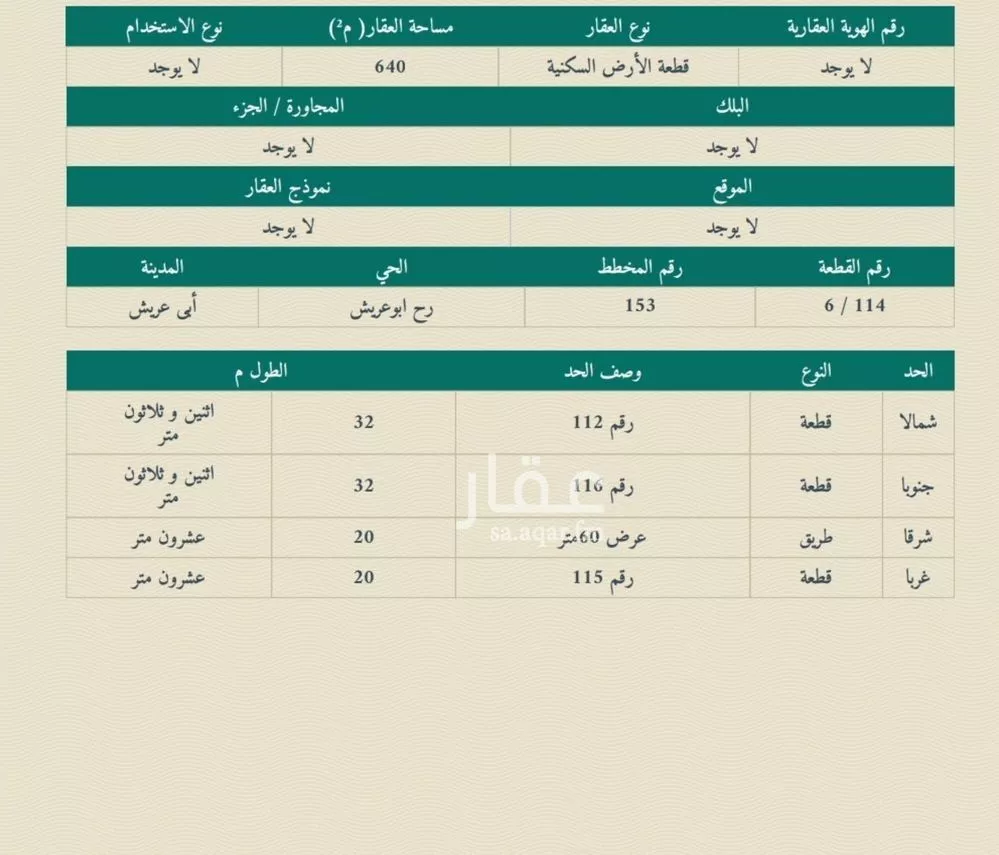 أرض للبيع في شارع المجصص, مدينة أبو عريش - أبو عريش, منطقة جازان 1 صورة
