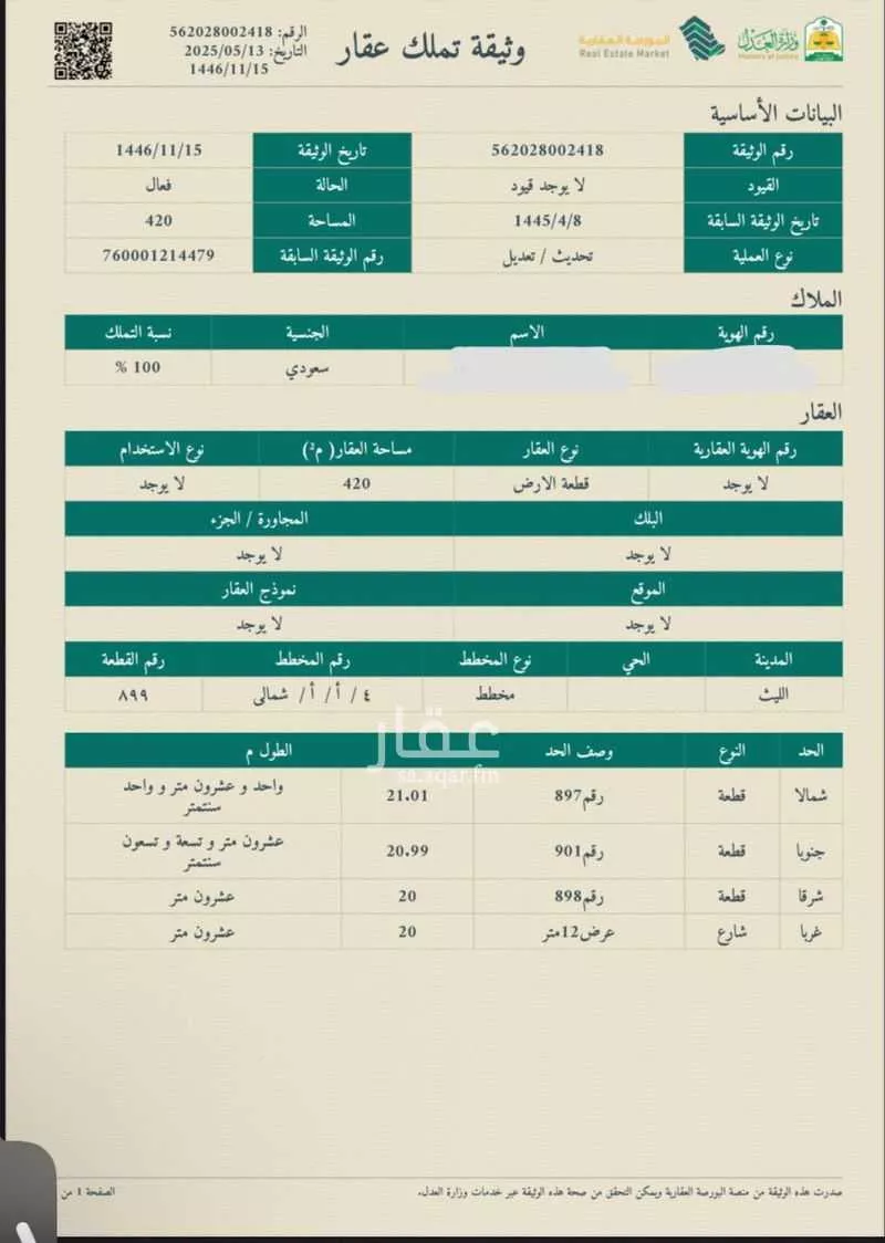 أرض للبيع في شارع ابي زكريا الحفصي ، الليث ، الليث 1 صورة