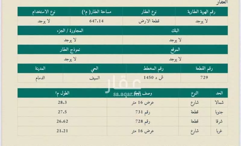 أرض للبيع في شارع 108 السيف, حي السيف, مدينة الدمام, المنطقة الشرقية 1 صورة