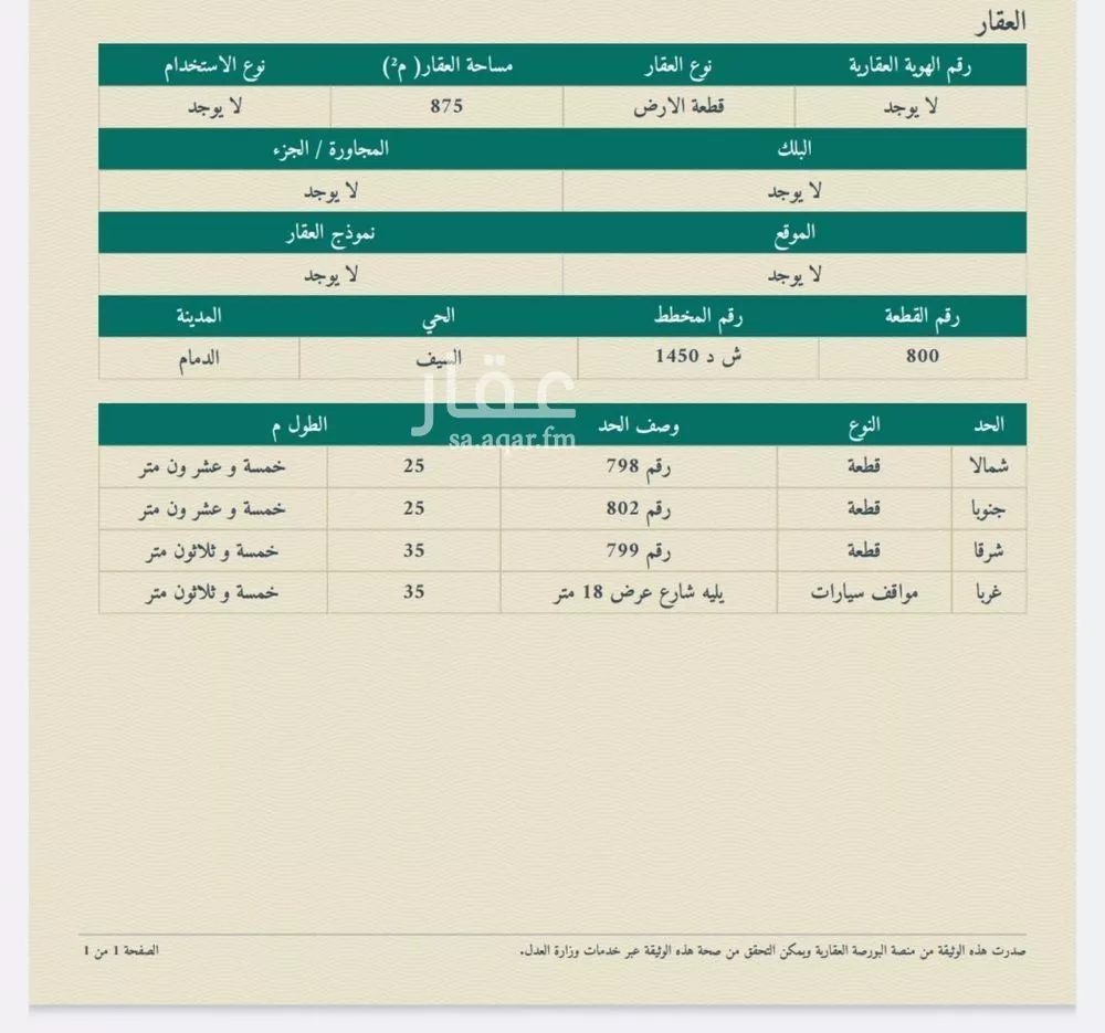 أرض للبيع في شارع 156 السيف, حي السيف, مدينة الدمام, المنطقة الشرقية 1 صورة