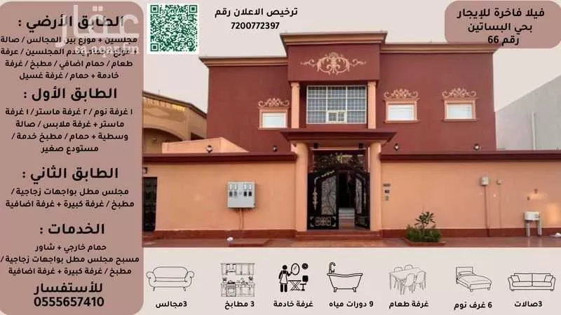 فيلا للإيجار في شارع عبدالله بن ثعلبه, حي البساتين, مدينة جدة, منطقة مكة المكرمة 1 صورة