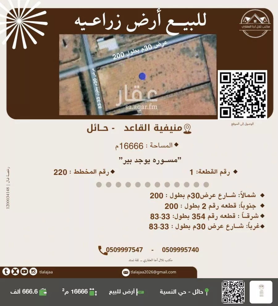أرض للبيع في شارع منيفة القاعد 592, حي منيفة القاعد, مدينة منيفة القاعد, منطقة حائل 1 صورة