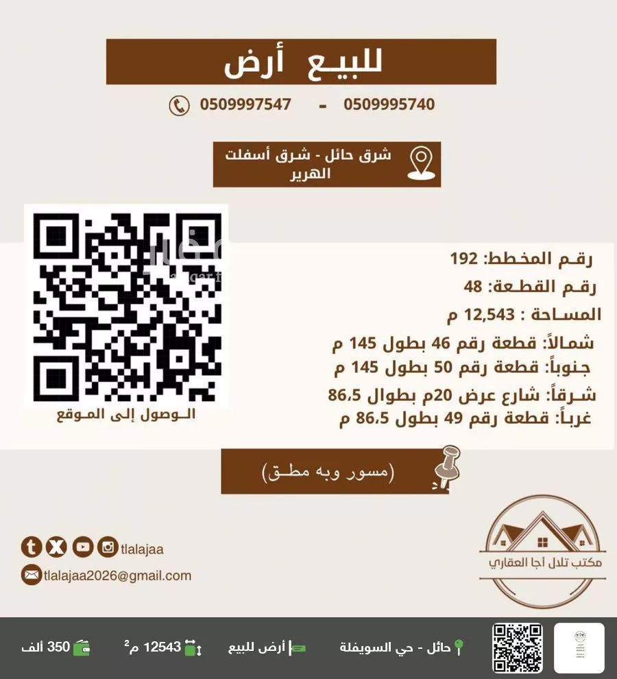 أرض للبيع في شارع القدسيه, مدينة الشعفه, منطقة حائل 1 صورة