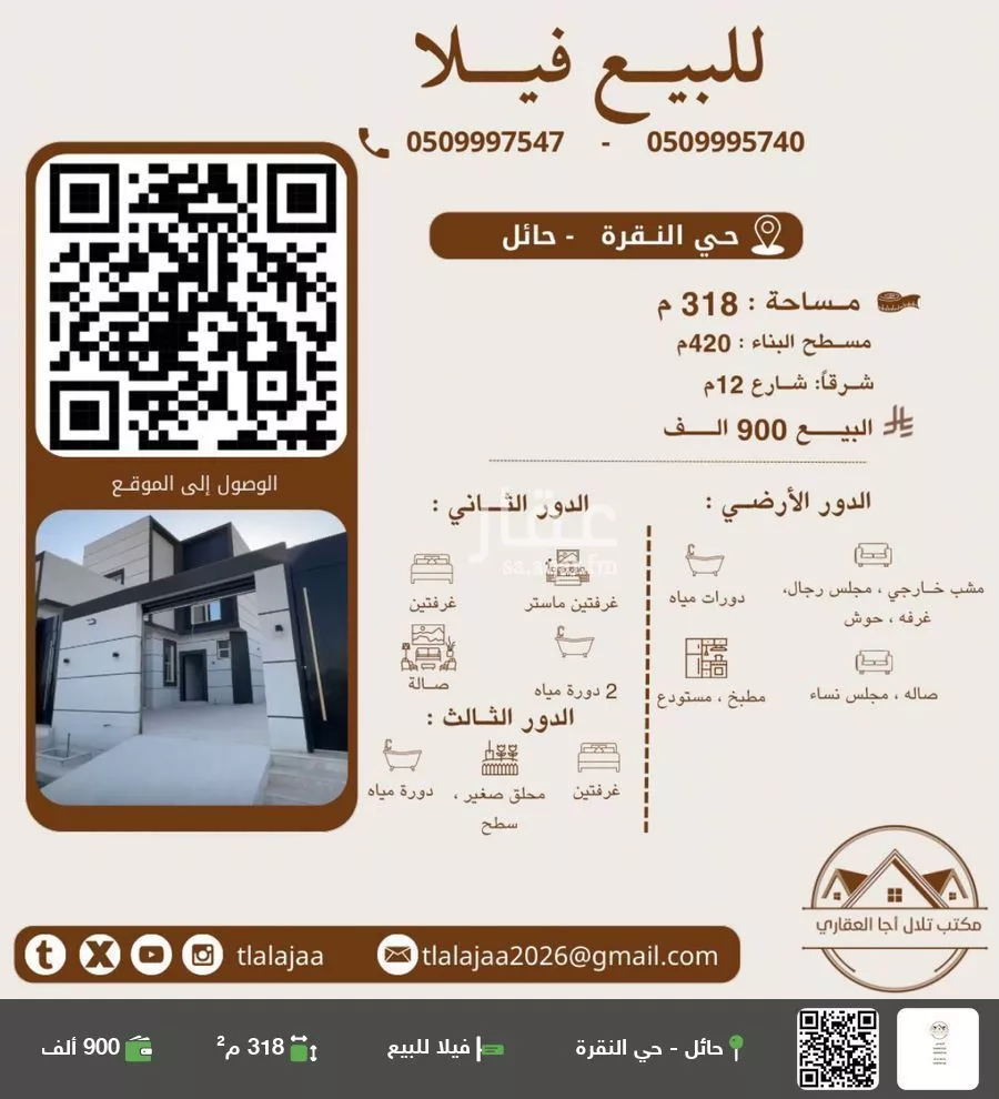 فيلا للبيع في شارع معتوق بن ابي البقاء, حي النقرة, مدينة حائل, منطقة حائل 1 صورة