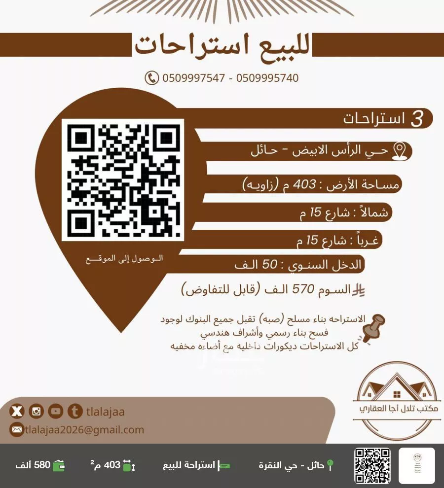 استراحة للبيع في شارع الاشعاب, حي نقرة قفار, مدينة حائل, منطقة حائل 1 صورة