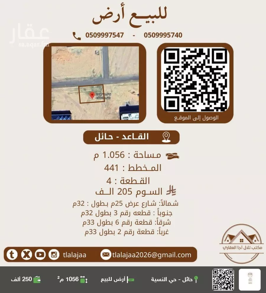 أرض للبيع في شارع عثمر القديم 221, حي منيفة القاعد, مدينة منيفة القاعد, منطقة حائل 1 صورة