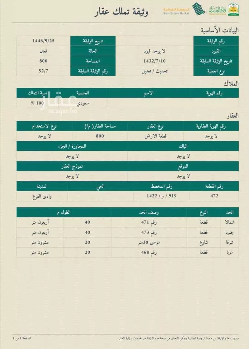 أرض للبيع في شارع علي ابن ابي طالب, حي مخطط وادي الفرع, مدينة وادي الفرع, منطقة المدينة المنورة 1 صورة