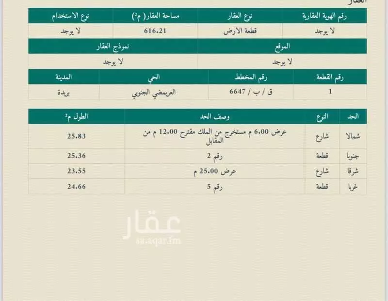 أرض للبيع في حي المريديسية الجنوبية, مدينة بريده, منطقة القصيم 1 صورة
