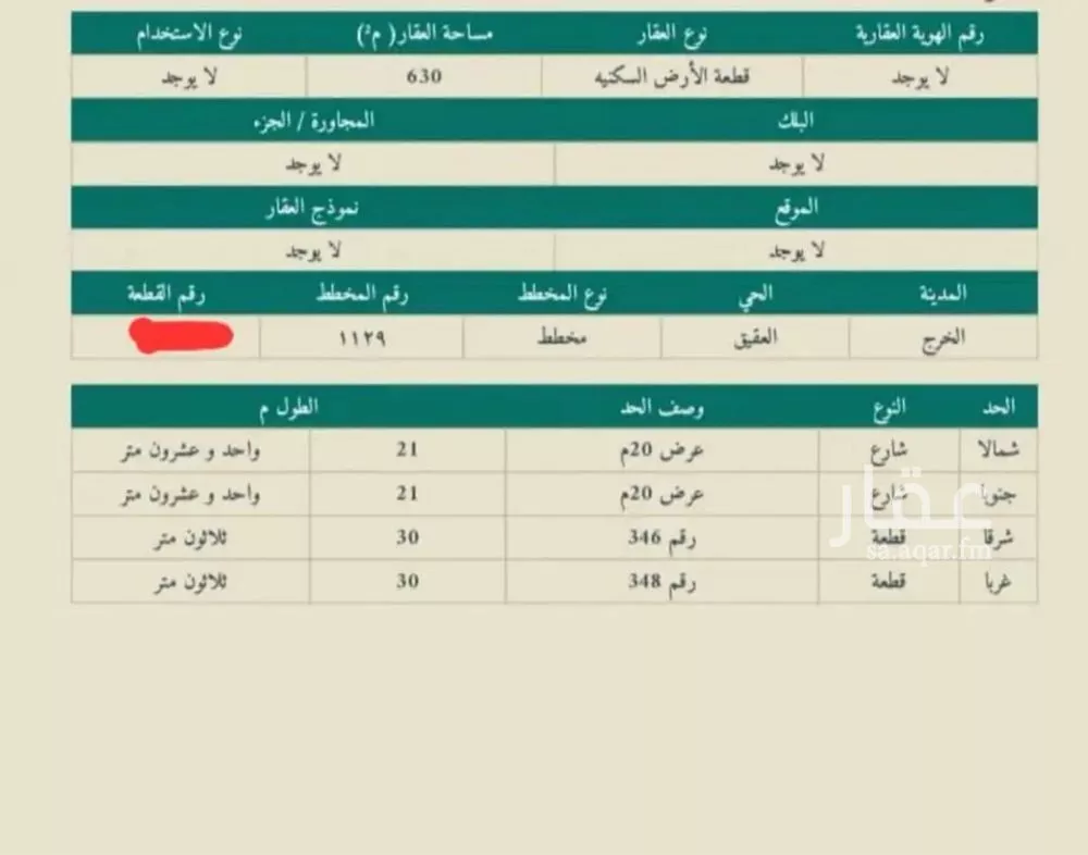 أرض للبيع في شارع الرماح المري, حي العقيق, مدينة الخرج, منطقة الرياض 1 صورة