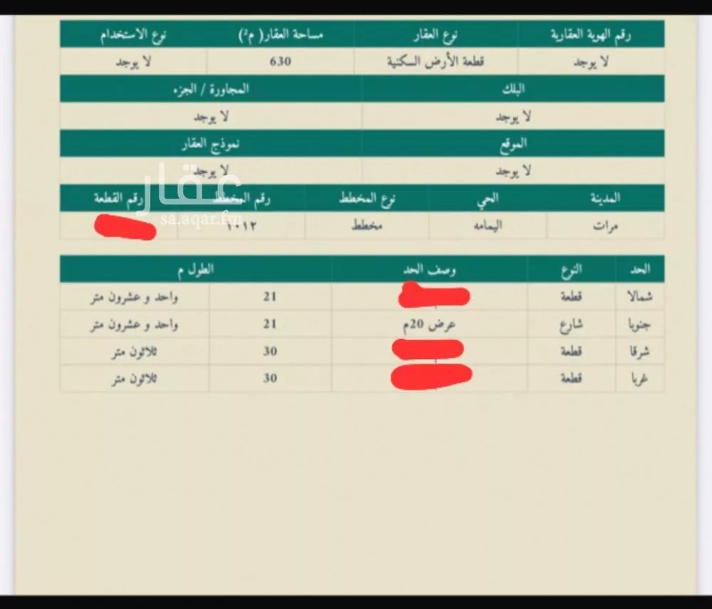 أرض للبيع في شارع ابن الملك الورداني, حي اليمامة, مدينة مرات, منطقة الرياض 1 صورة