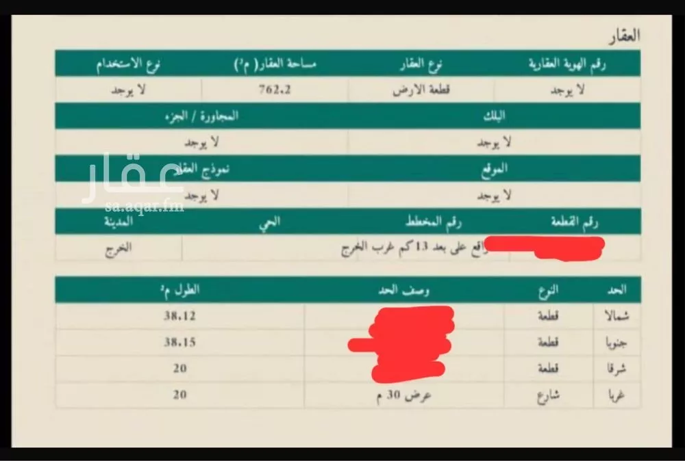 أرض للبيع في شارع الحرث بن أبي سبرة, حي العدامة, مدينة الخرج, منطقة الرياض 1 صورة