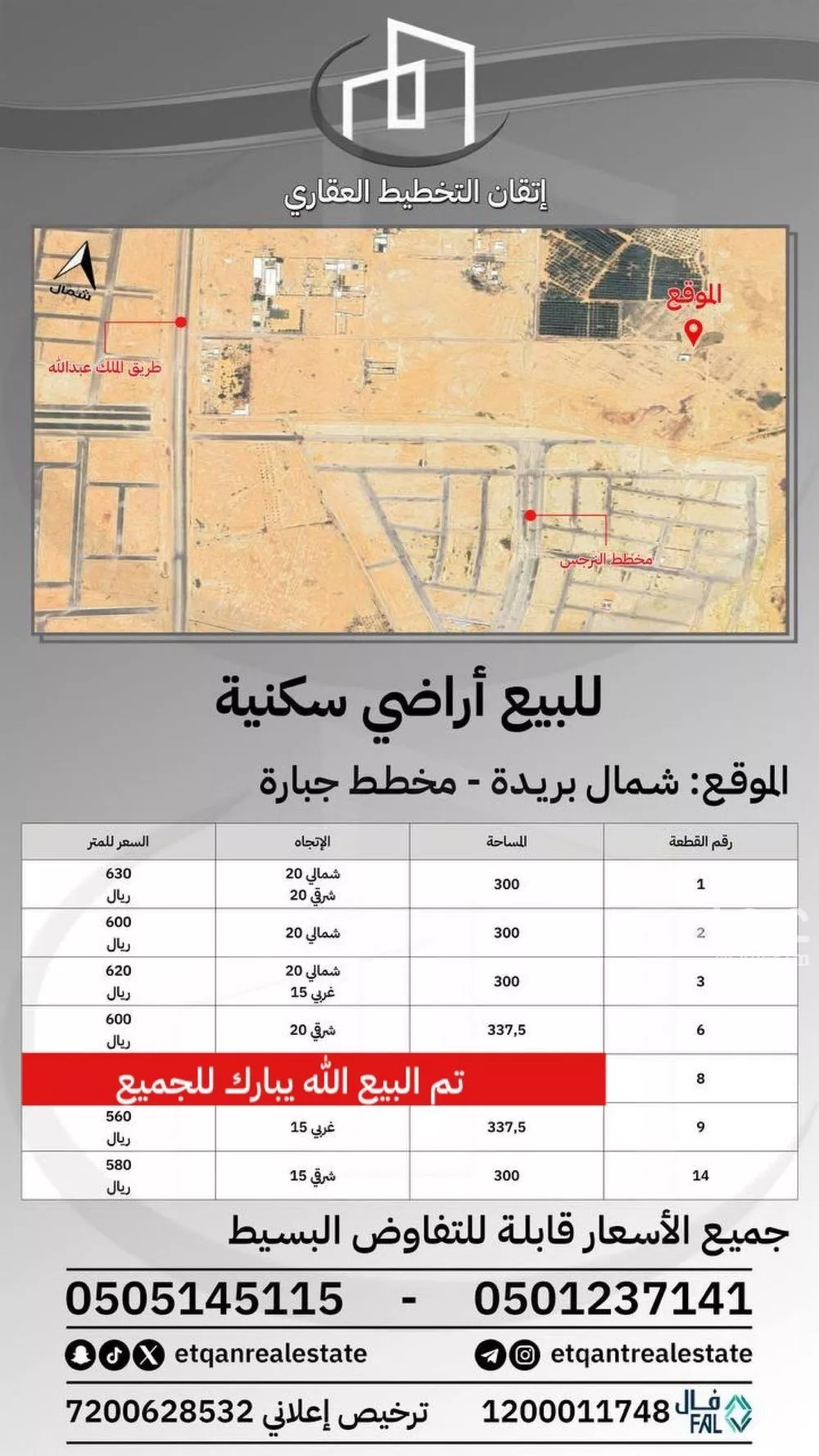أرض للبيع في شارع الشقة العليا 980, حي جبارة, مدينة بريده, منطقة القصيم 1 صورة
