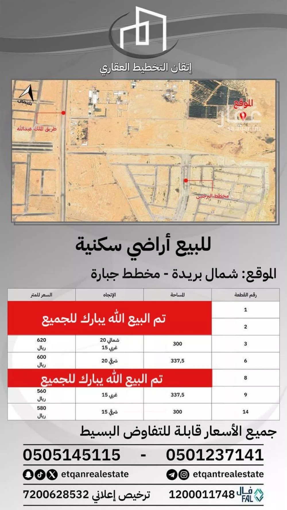 أرض للبيع في شارع الشقة العليا 980, حي جبارة, مدينة بريده, منطقة القصيم 1 صورة