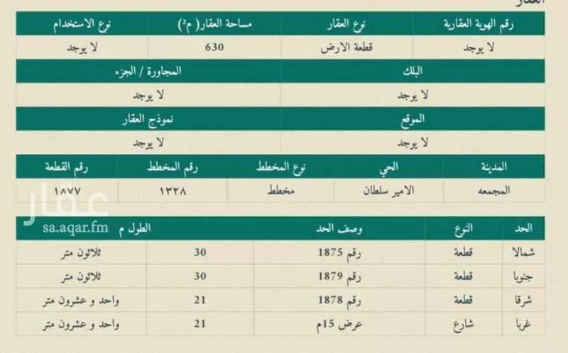 أرض للبيع في شارع شيبة بن عبدالرحمن, حي الأمير سلطان بن عبدالعزيز, مدينة المجمعة, منطقة الرياض 1 صورة