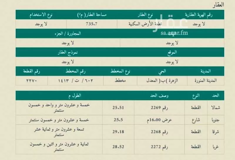 أرض للبيع في شارع خالد بن زيد ، حي الحفيا ، المدينة المنورة ، منطقة المدينة المنورة 1 صورة