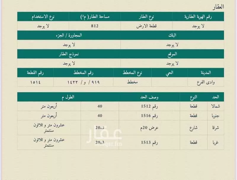 أرض للبيع في حي مخطط وادي  الفرع, مدينة وادي  الفرع, منطقة المدينة المنورة 1 صورة