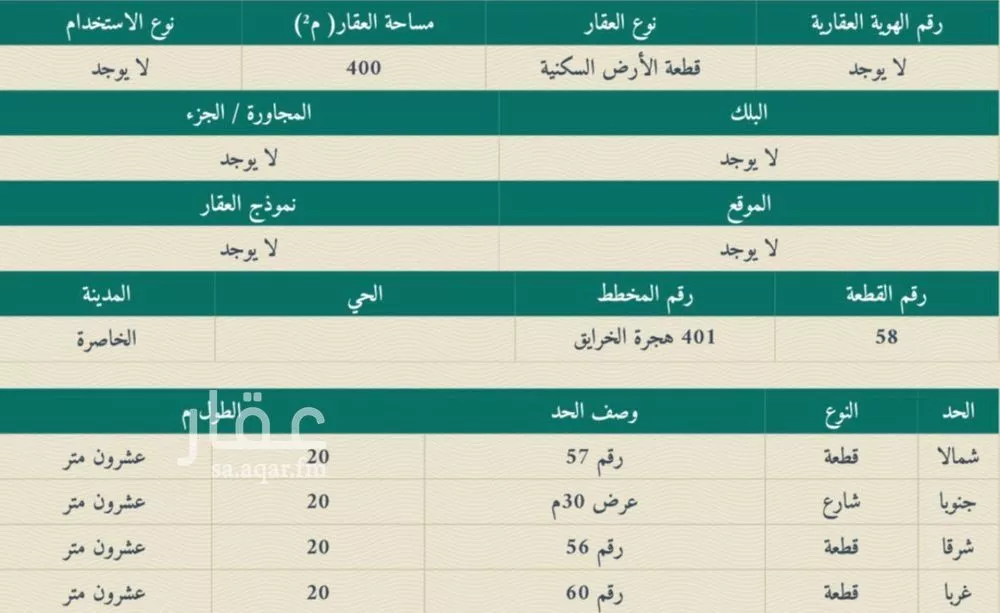أرض للبيع في حي الخرائق, مدينة حلبان, منطقة الرياض 1 صورة