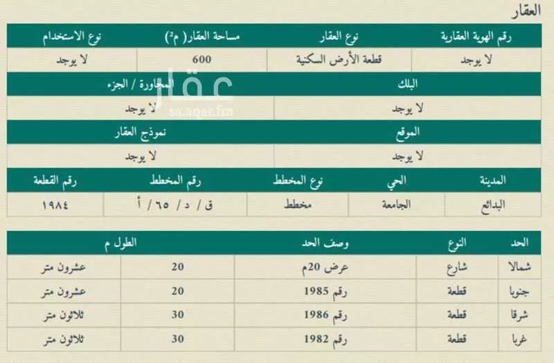 أرض للبيع في حي الإسكان, مدينة البدائع, منطقة القصيم 1 صورة