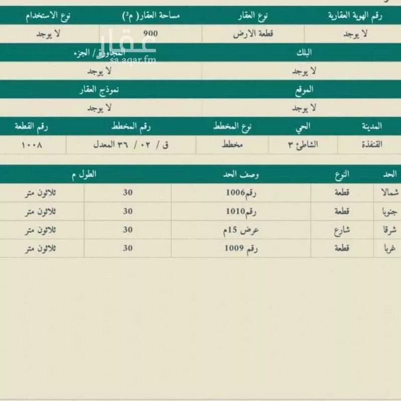 أرض للبيع في حي الشاطئ 3, مدينة القنفذة, منطقة مكة المكرمة 1 صورة