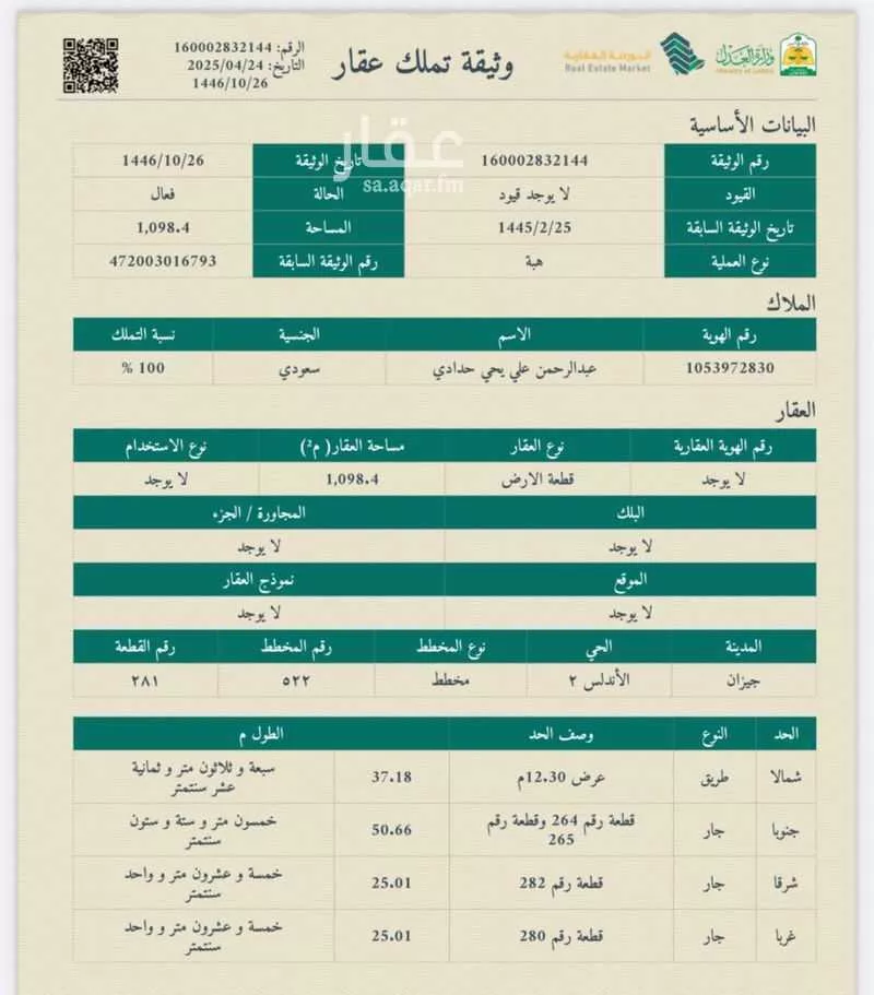 أرض للبيع في شارع المحمدية 2 85 ، حي المحمدية ، جازان ، منطقة جازان 1 صورة