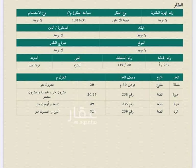 أرض للبيع في شارع قرية العليا, حي قرطبة, مدينة قريه العليا, المنطقة الشرقية 1 صورة