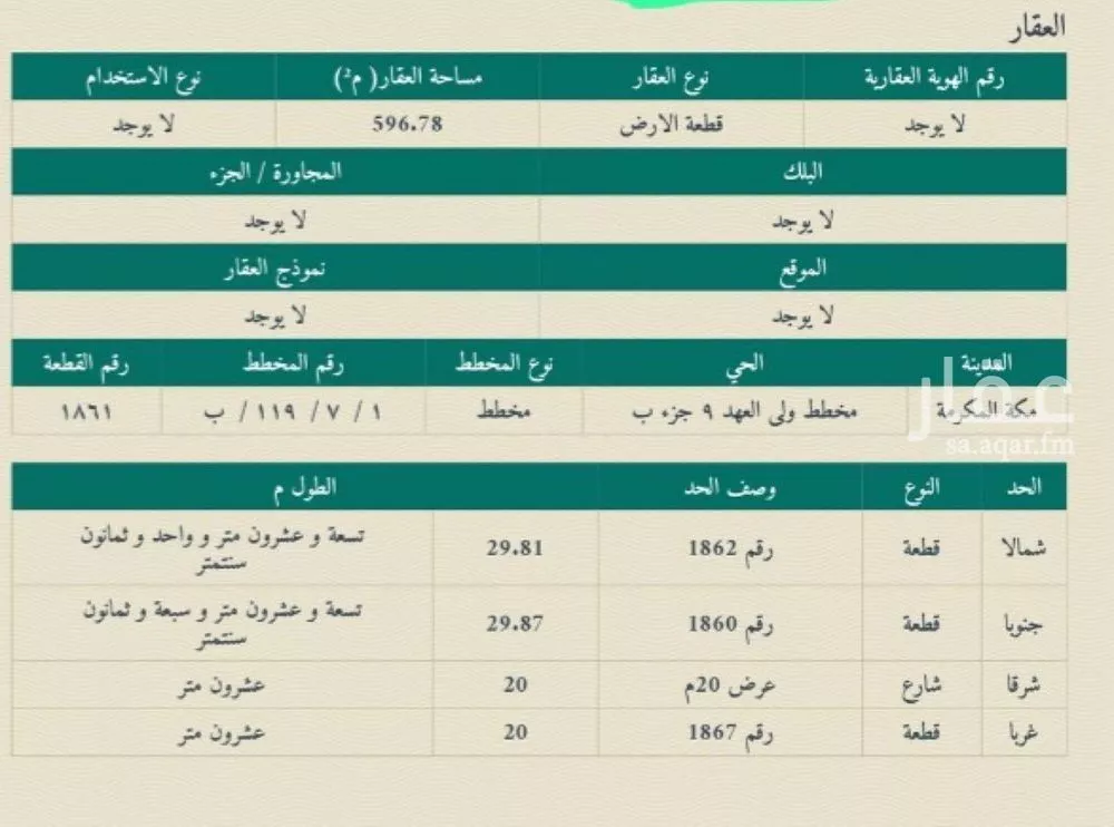 أرض للبيع في شارع المثلم بن عامر, حي شعب عامر , مدينة مكه المكرمه, منطقة مكة المكرمة 1 صورة