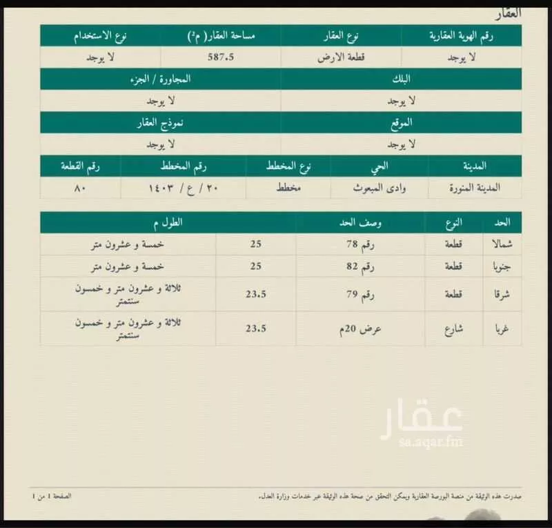 أرض للبيع في شارع ابراهيم بن عبدالله الجمحي, حي وادي مذينب, مدينة المدينه المنوره, منطقة المدينة المنورة 1 صورة