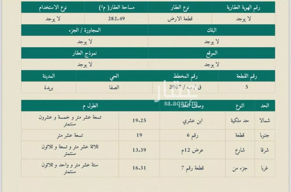 أرض للبيع في حي الصفاء, مدينة بريده, منطقة القصيم 1 صورة