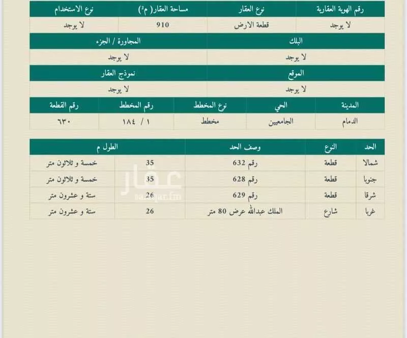 أرض للبيع في شارع ابن النفيس ، حي الجامعيين ، الدمام ، الدمام 1 صورة