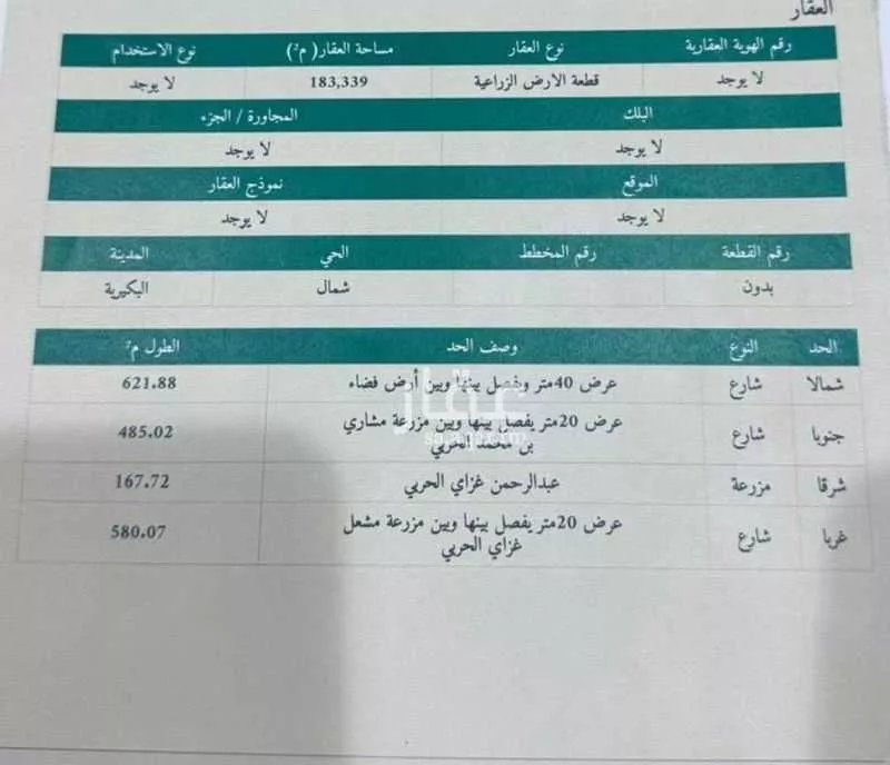 مزرعة للبيع في  طريق الارطاوي الشمالي , كحله , منطقة القصيم 1 صورة