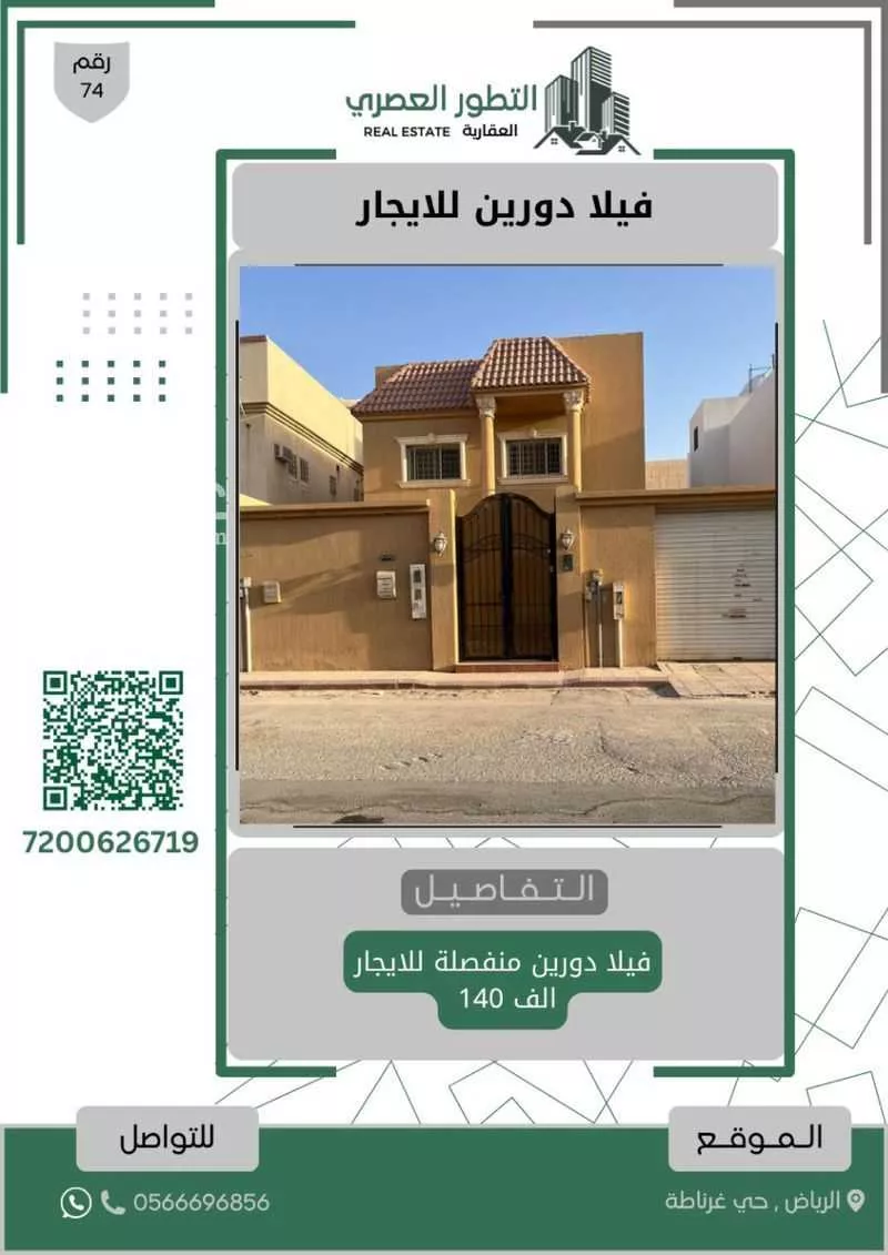 فيلا للإيجار في شارع الحمادة, حي غرناطة, مدينة الرياض, منطقة الرياض 1 صورة