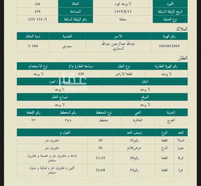 أرض للبيع في شارع الأشعث الكندي ، حي الخالدية ، الخرج ، الخرج 1 صورة