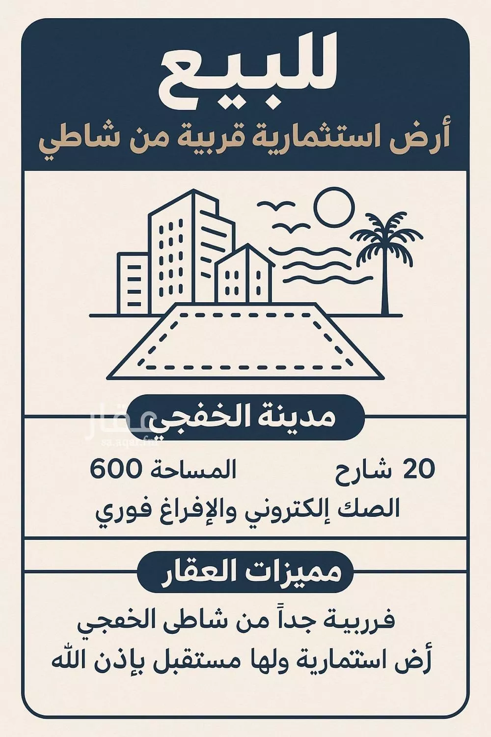 أرض للبيع في حي الشاطئ, مدينة الخفجى, المنطقة الشرقية 1 صورة