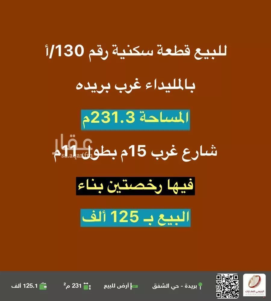أرض للبيع في شارع اسيد ابن صفوان, حي 33ج, مدينة البصر, منطقة القصيم 1 صورة